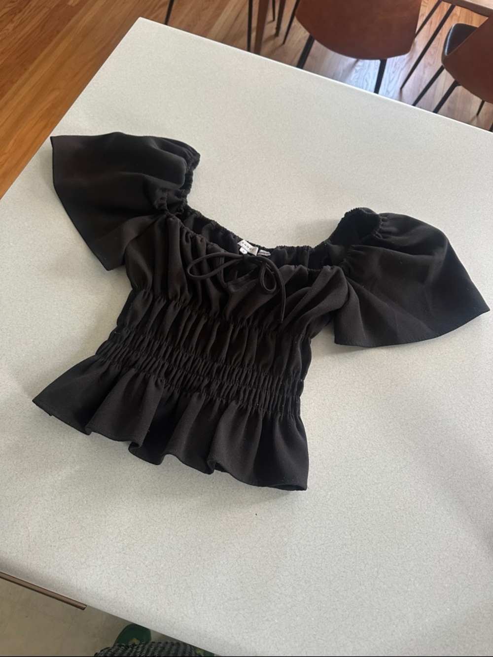 Smocked Rhode Peplum Top - Black